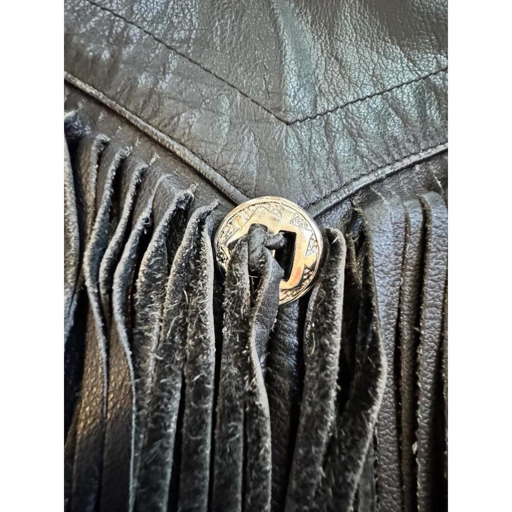 Womens Vintage Harley Davidson Black Leather Fringe Motorcycle Biker Jacket 14 - Picture 13 of 16